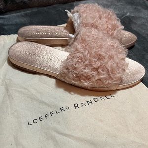 Loeffler Randal Pink and Rose Gold Shearling Slide